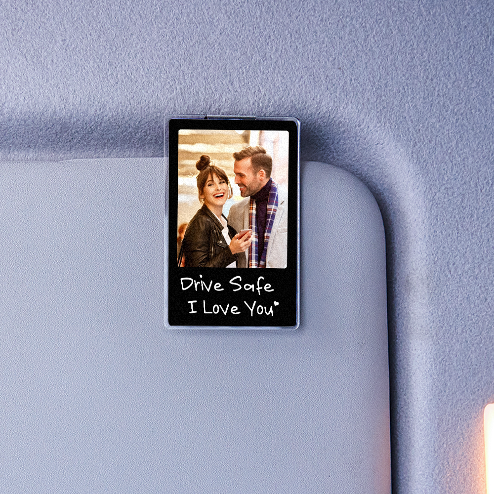 Car Visor Clip with Your Photo - Custom Visor Clip Drive Safe I love you Design - Car Accessories Gifts - CustWit