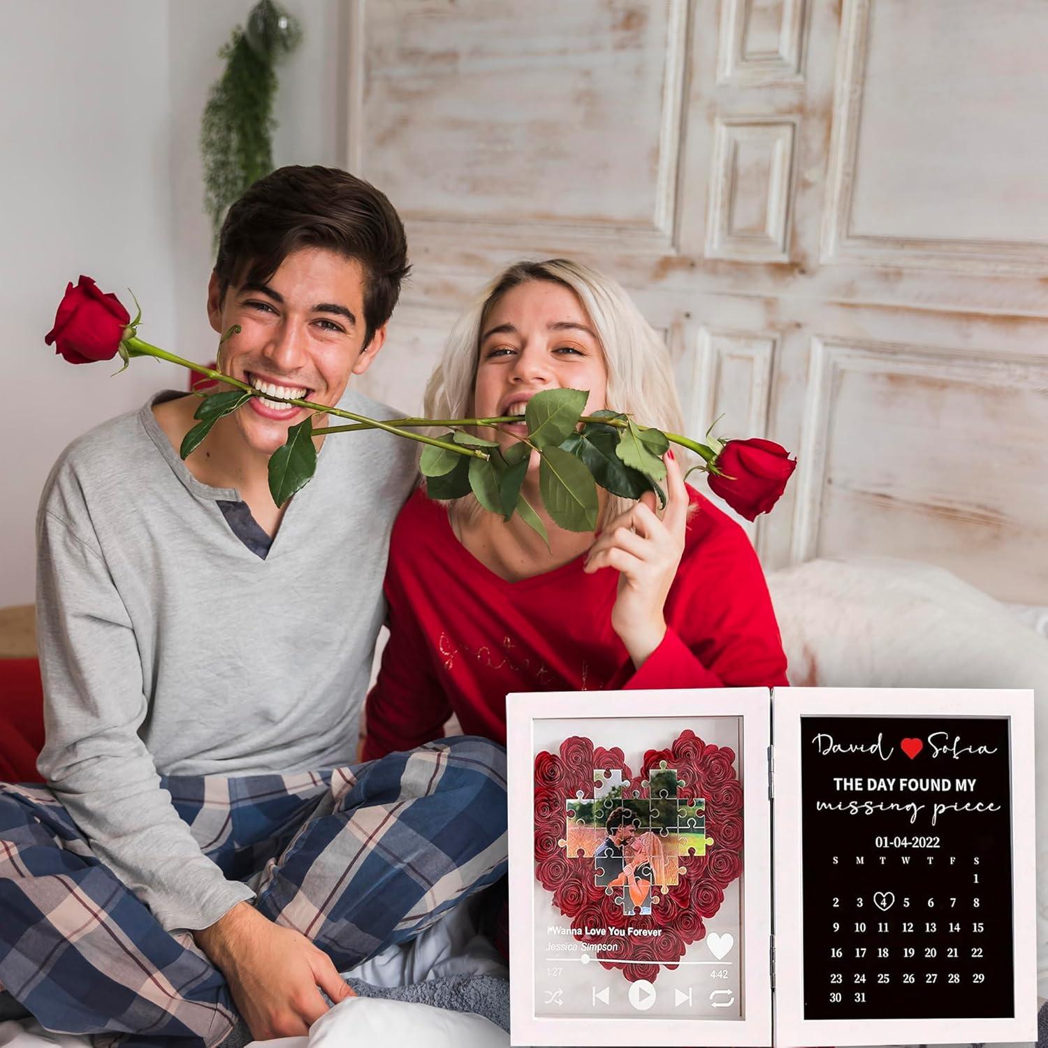 Personalized Flower Song Frame Missing Piece Puzzle Design Anniversary Calendar Couple Gifts For Valentine's Day Wedding