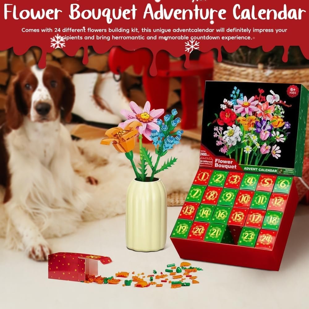 Flower Bouquet Advent Calendar Building Blocks – Christmas Countdown Blind Box (3 Styles)