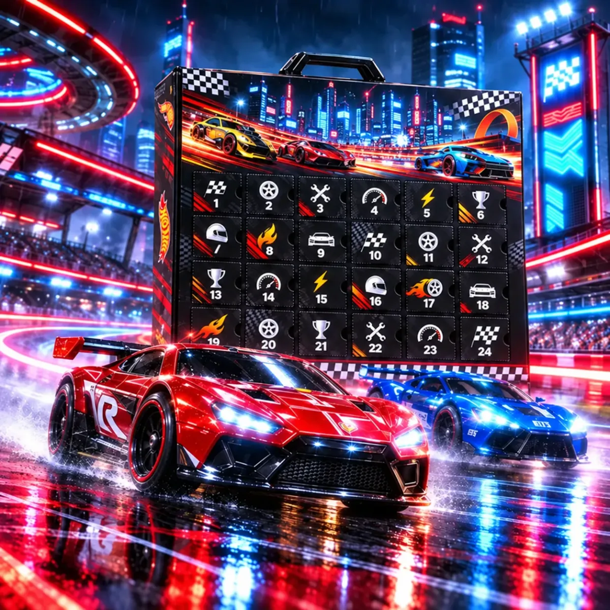 3D Racing Car Advent Calendar, 24-Day Christmas Countdown Gift Set for Car Enthusiasts and Collectors