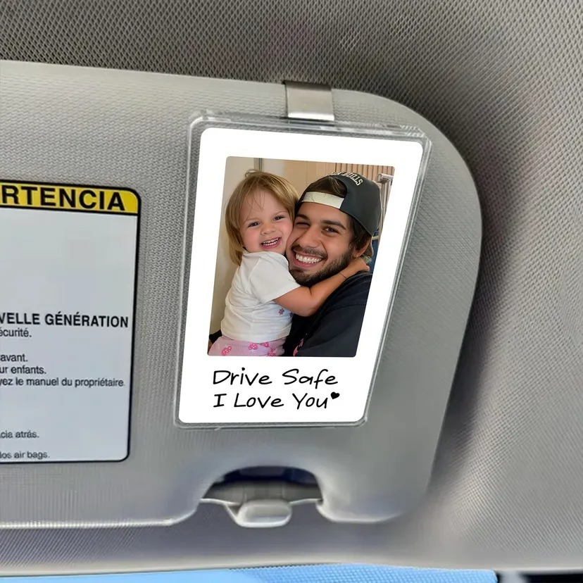 Father's Day Gifts - Drive safe I Love You - Photo Car Visor Clip, Personalized Photo Car Decoration, Polaroid Photo for Car, Gifts for dad, Presents for fathers, Gifts for your father, Gift items for dad, Gift for him - Personalized Photo Car Visor Clip - CustWit