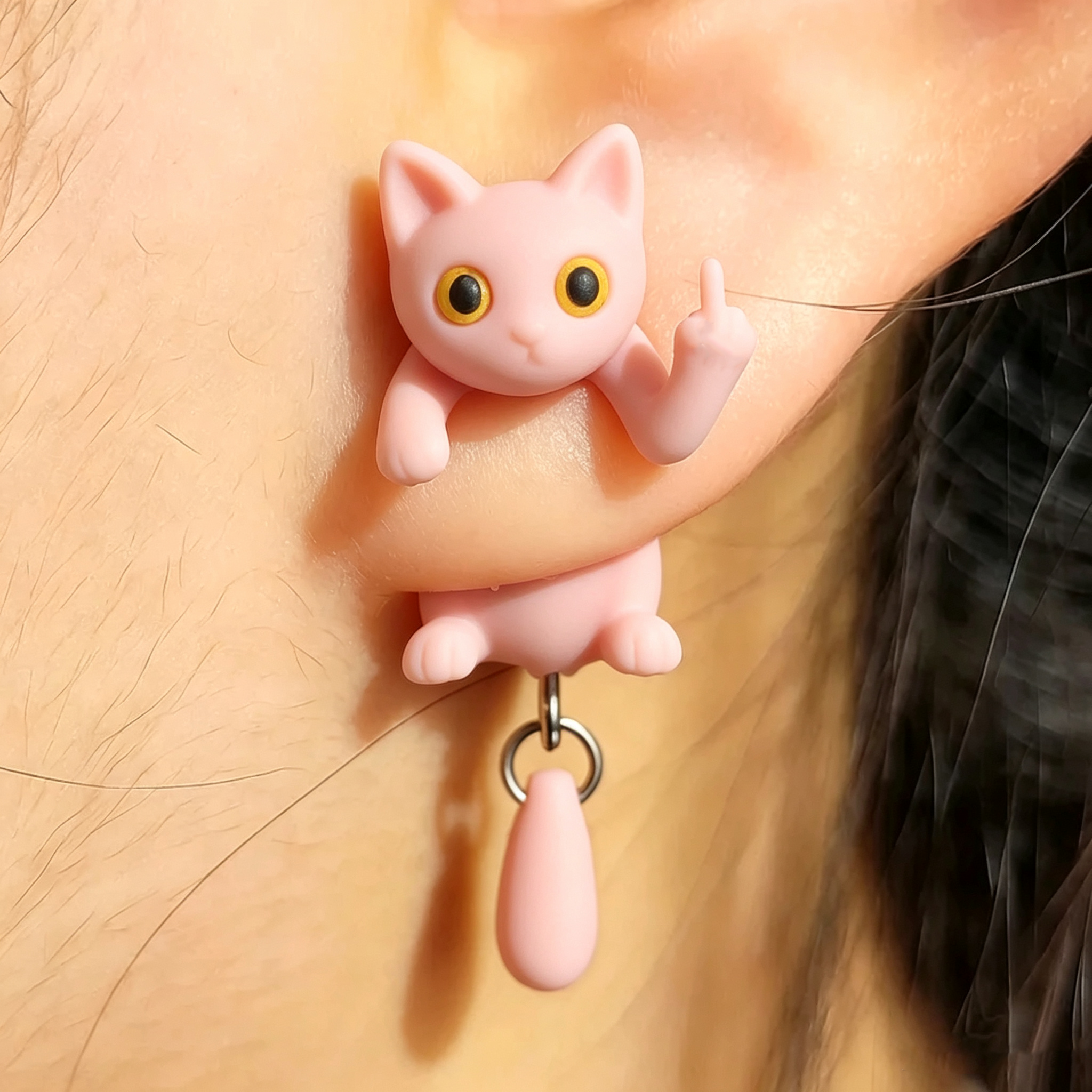 Black Cat Middle Finger Earring