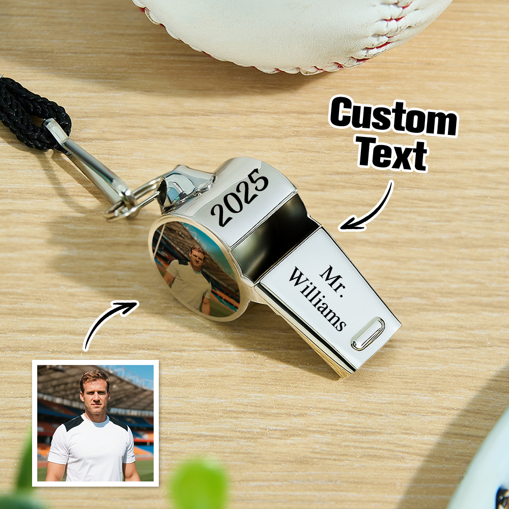 Custom Photo & Logo Whistle Personalized Gift for Coaches, Teachers & Loved Ones