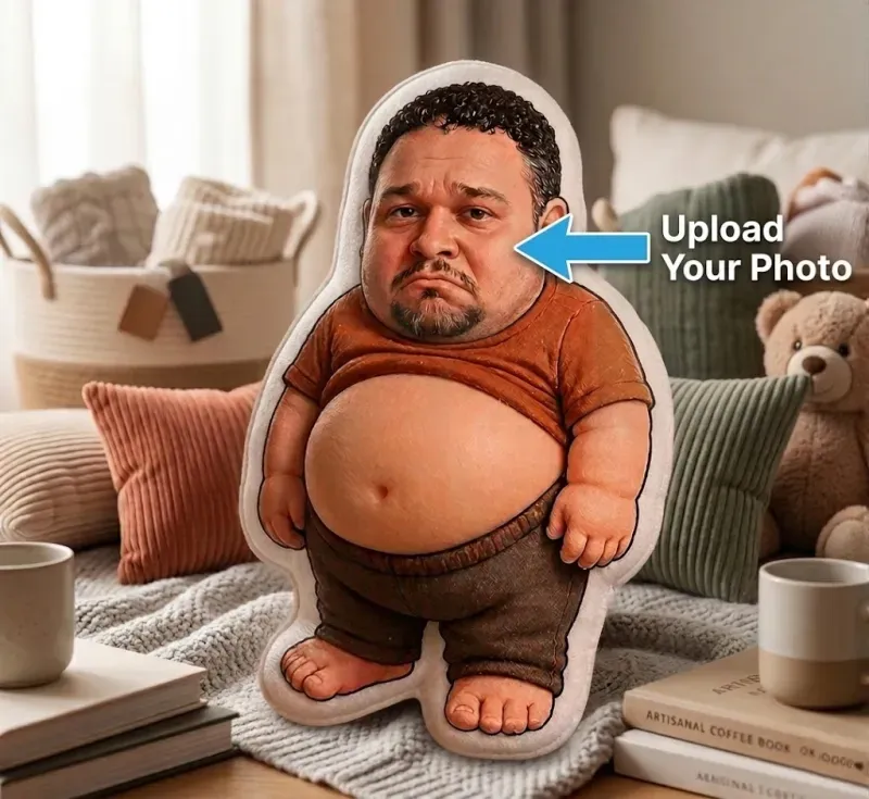 Custom Funny Big Belly Minime Pillow Personalized Chubby Bod Shape Pillow Unique 3D Photo Gift for Pranks Birthdays