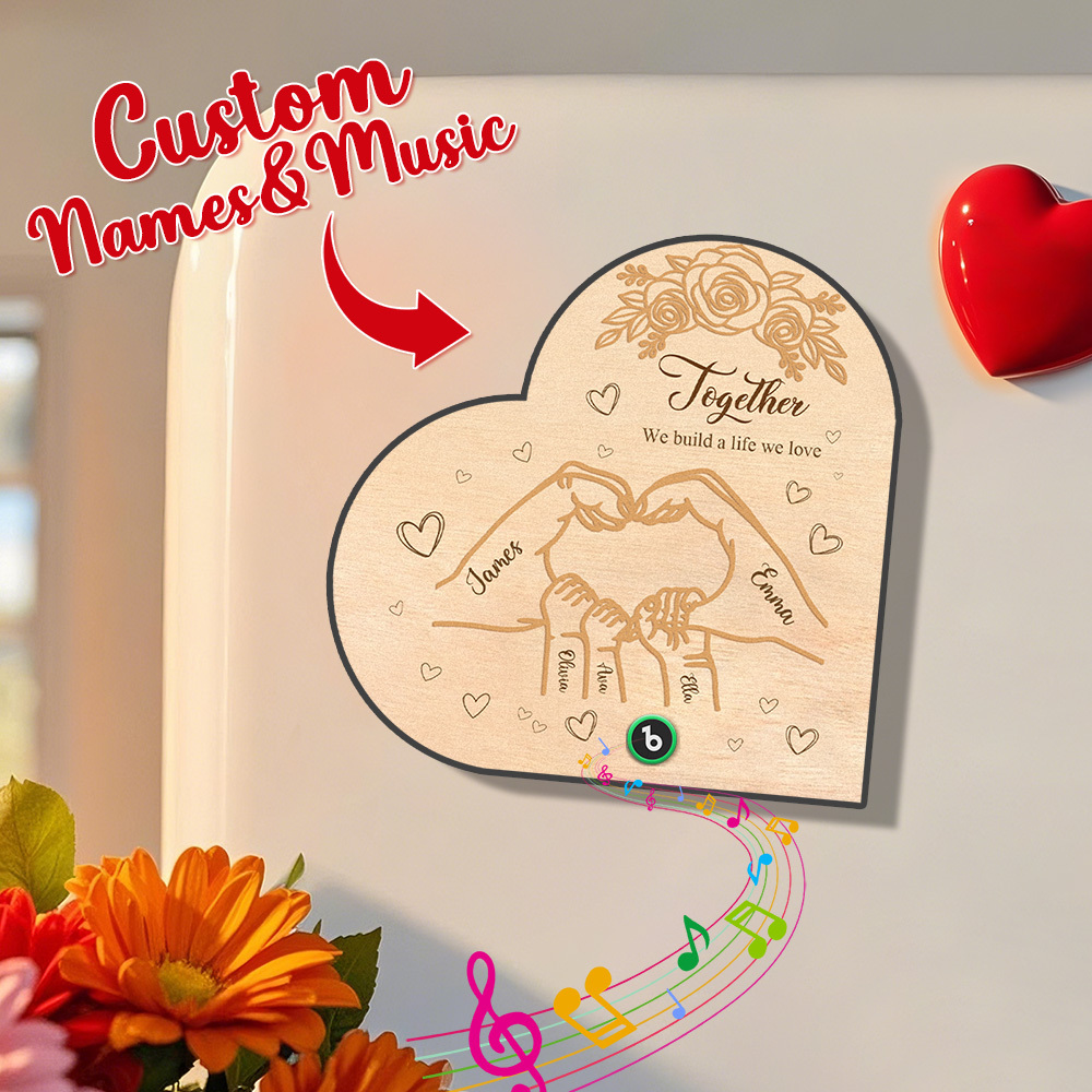 Custom Music Fridge Magnet Personalized Names Heart Shape Family Fridge Magnet Special Gift
