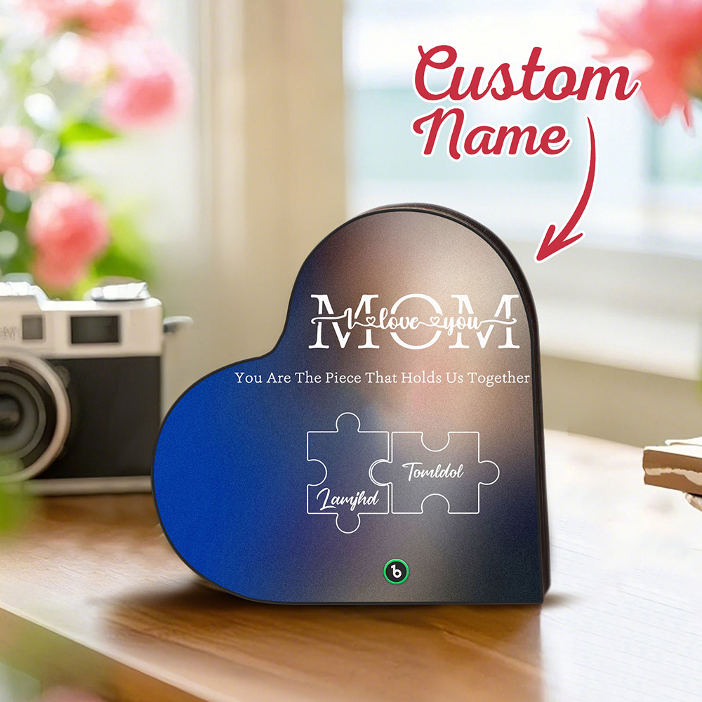 Custom Music Fridge Magnet Personalized Names Puzzle Pattern Heart Shape Fridge Magnet For Mother's Day