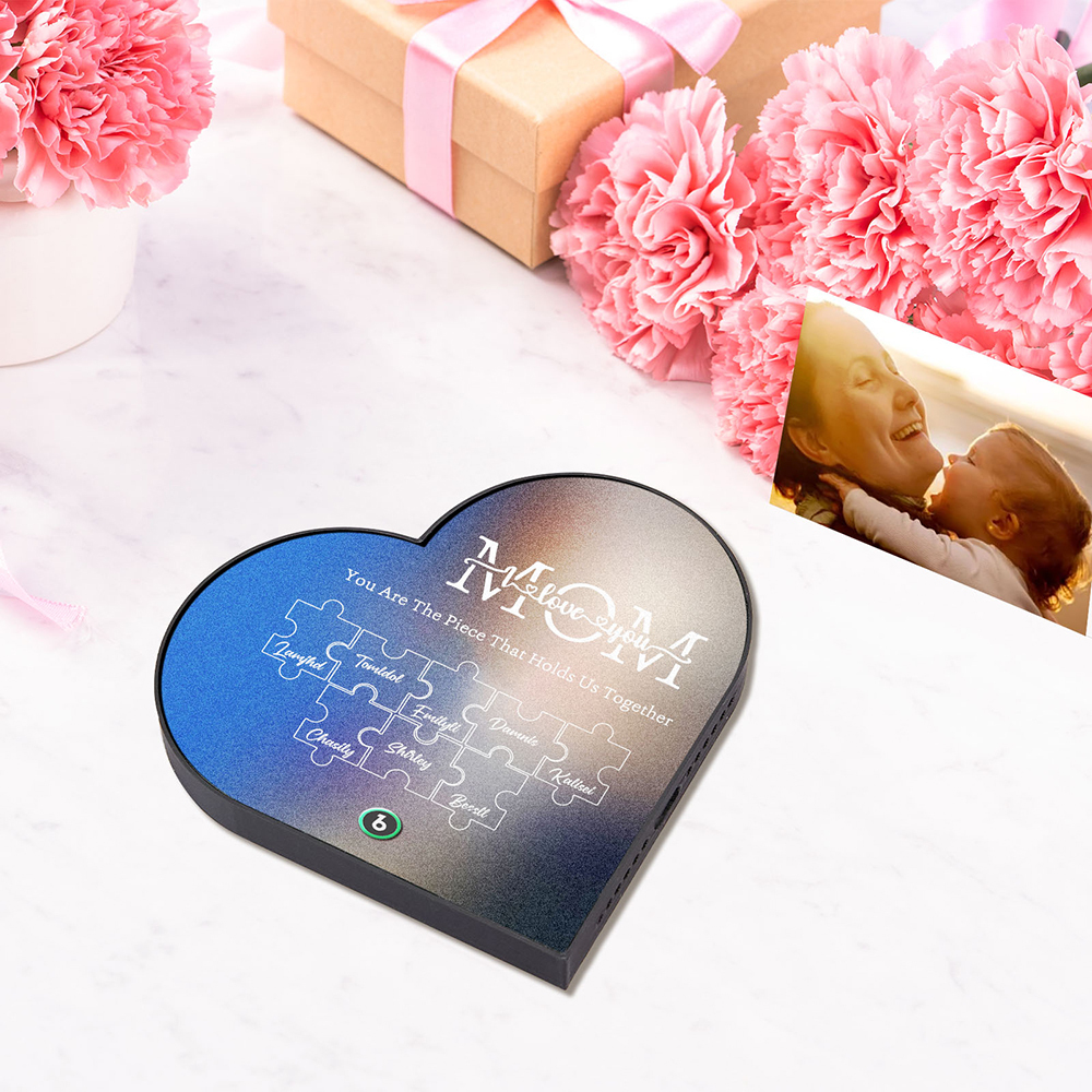 Custom Music Fridge Magnet Personalized Names Puzzle Pattern Heart Shape Fridge Magnet For Mother's Day