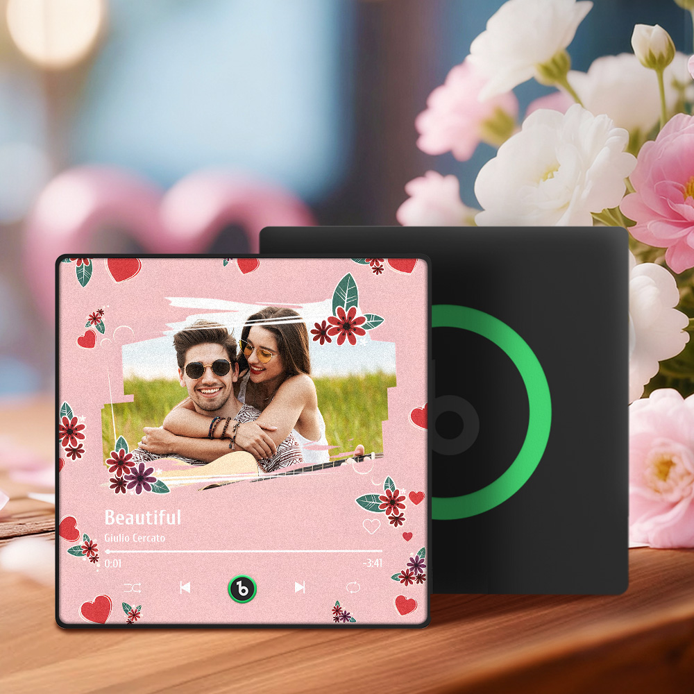 Custom Photos Floral Sweet Snap Music Fridge Magnet Personalized Music Magnet Valentine's Day Gift for Her