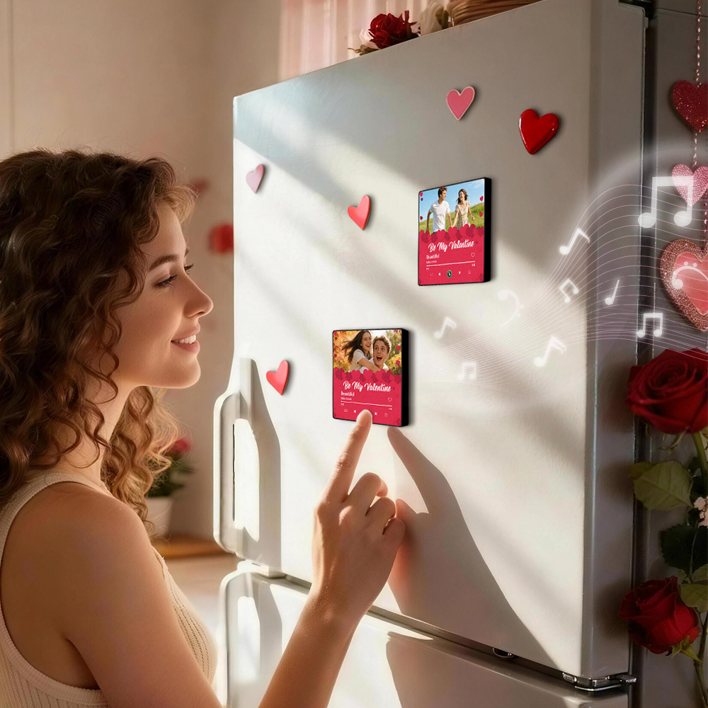 Custom Photos Floral Sweet Snap Music Fridge Magnet Personalized Music Magnet Valentine's Day Gift for Her - CustWit