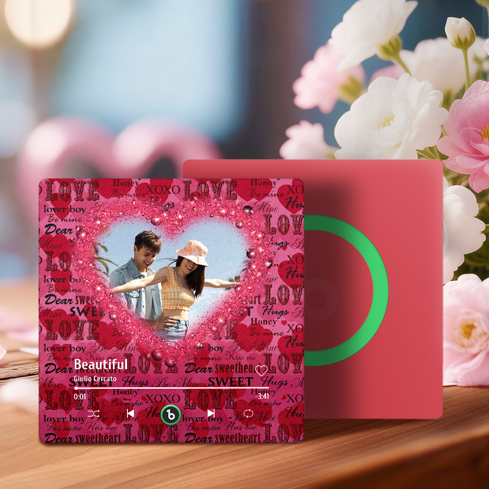 Custom Photos Floral Sweet Snap Music Fridge Magnet Personalized Music Magnet Valentine's Day Gift for Her - CustWit