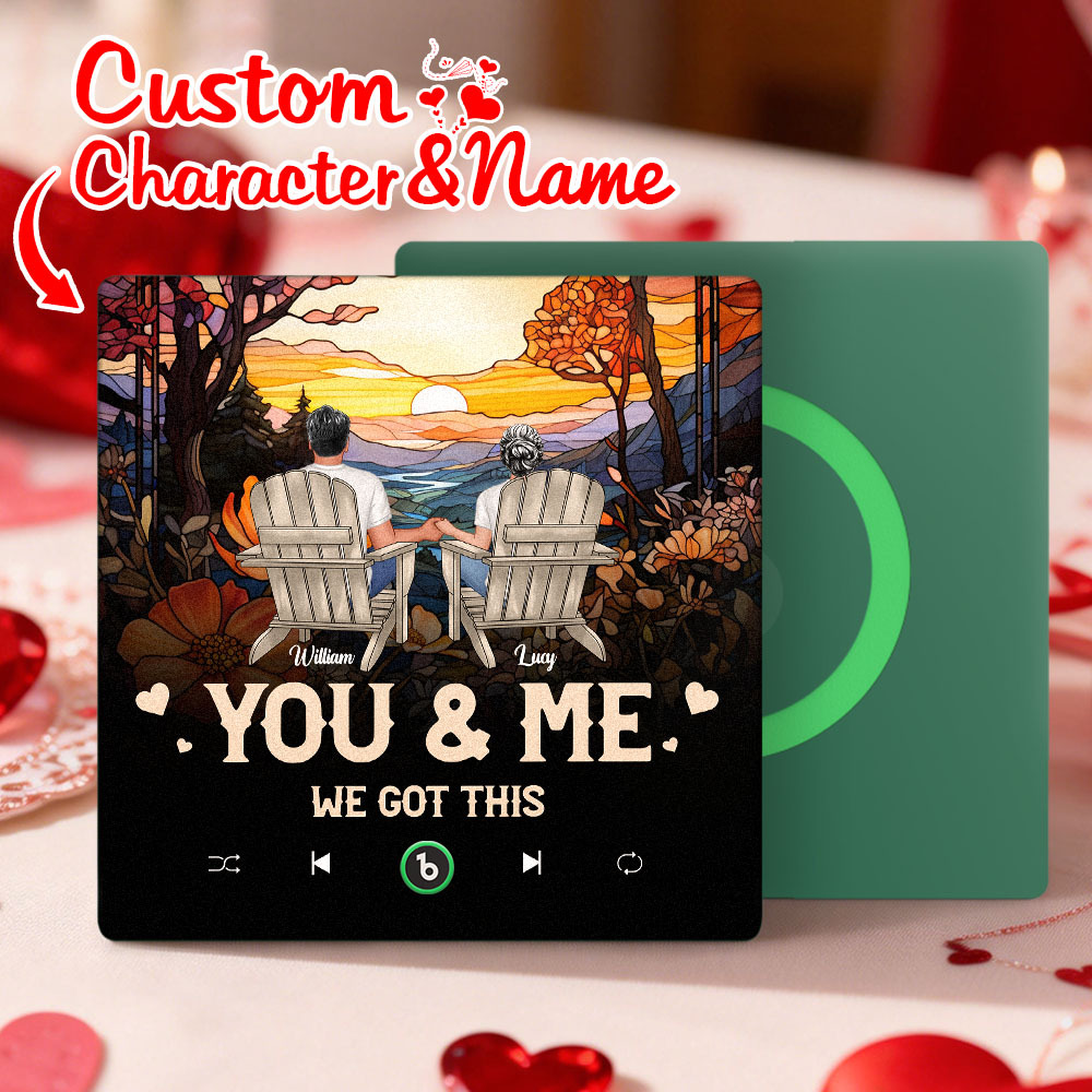 Custom Character and Name Music Fridge Magnet - Sunset Couple Design Personalized Names Frame Gift for Couples - CustWit