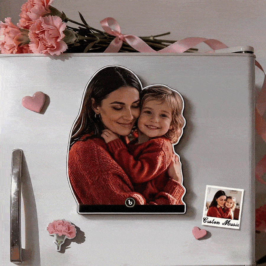 Custom Mother & Kids Photo Music Fridge Magnet with Light – Personalized Mother’s Day Memory Magnet Gift for Mom