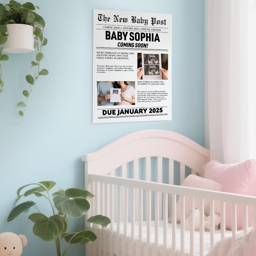 Custom New Baby Announcement Newspaper Poster Personalized Baby Coming Soon Poster