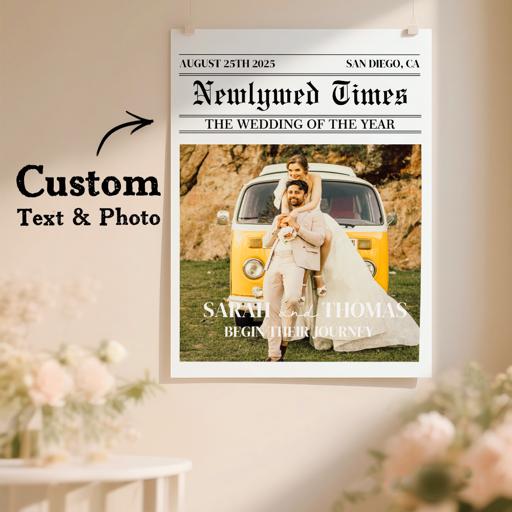 Custom Wedding Newspaper Poster Personalized Newlywed Times Paper For New Couples