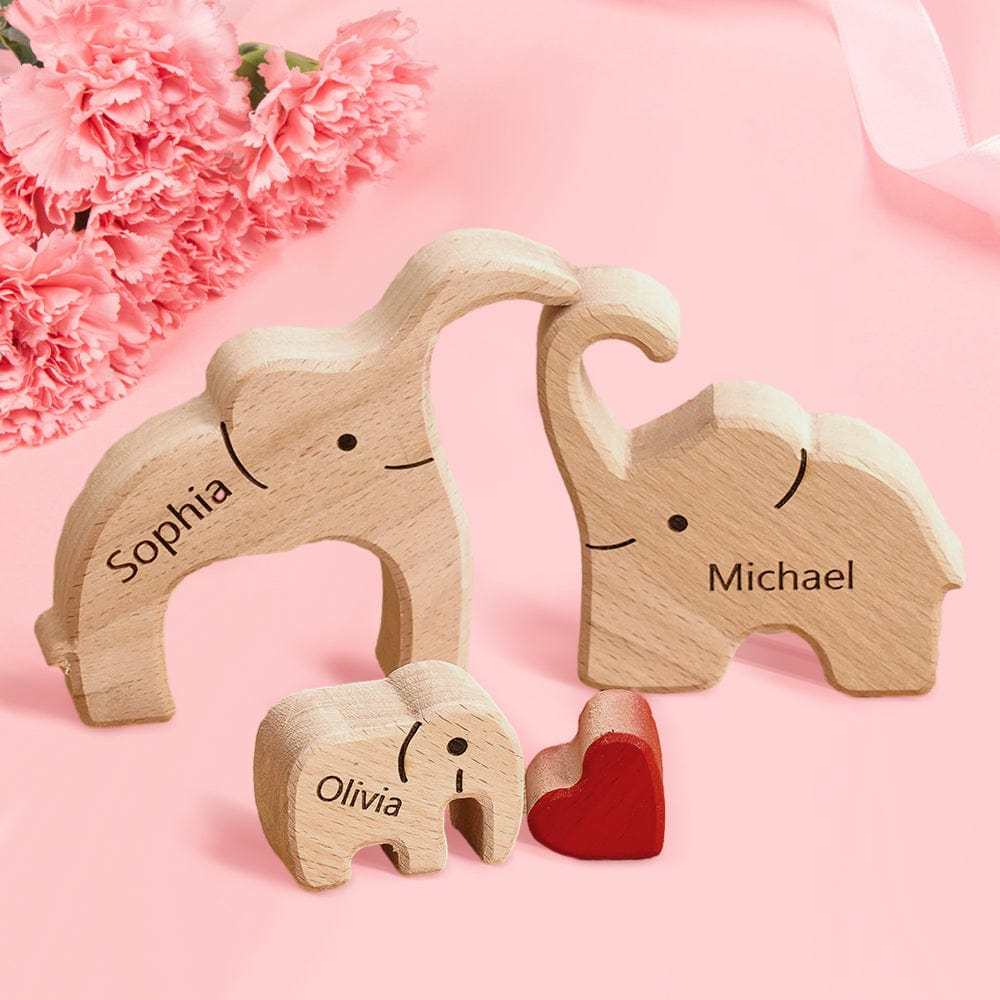 Mother's Day Gifts Wooden Family Elephant Puzzle Custom Names Home Decor