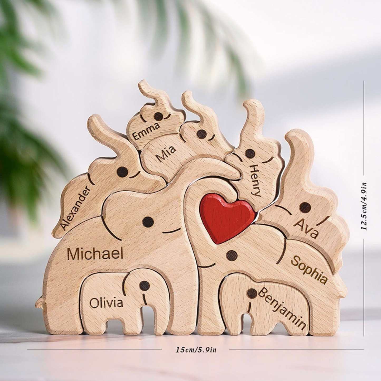 Valentine's Day Gifts Wooden Family Elephant Puzzle Custom Names Home Decor