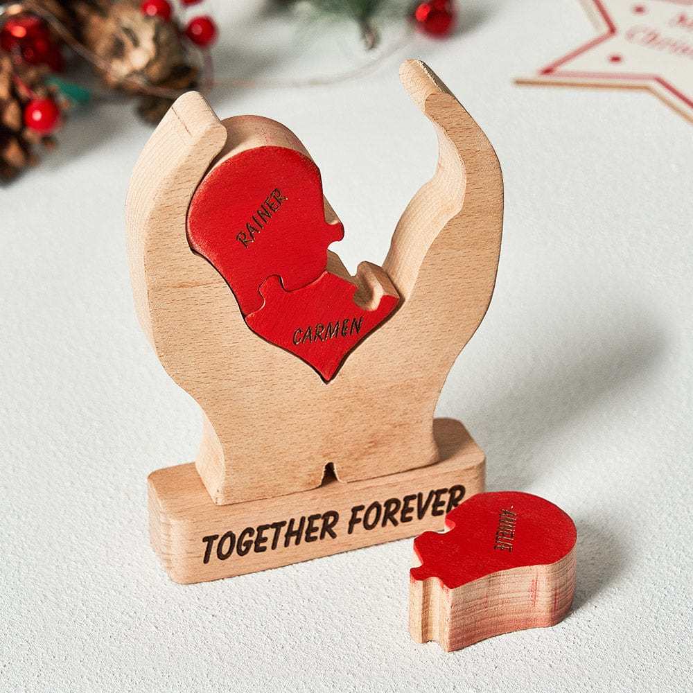 Valentine's Day Gifts Custom Names Wooden Heart Family Puzzle Home Decor