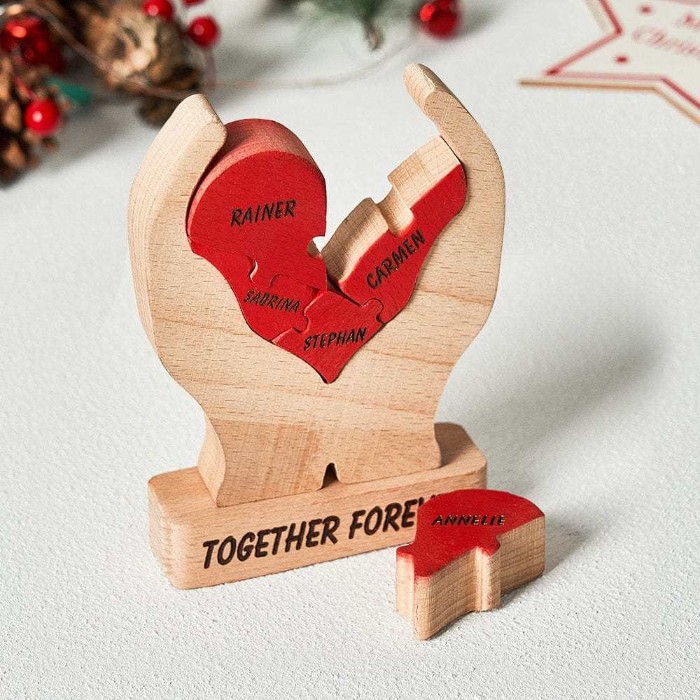 Valentine's Day Gifts Custom Names Wooden Heart Family Puzzle Home Decor