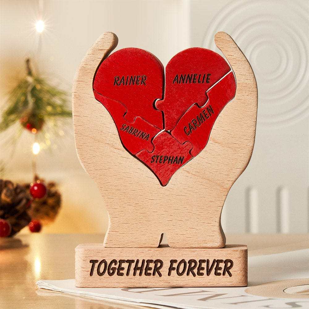 Valentine's Day Gifts Custom Names Wooden Heart Family Puzzle Home Decor