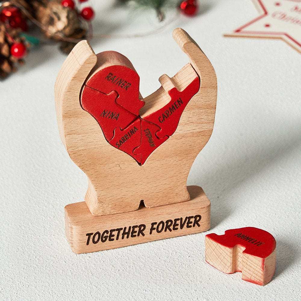 Valentine's Day Gifts Custom Names Wooden Heart Family Puzzle Home Decor