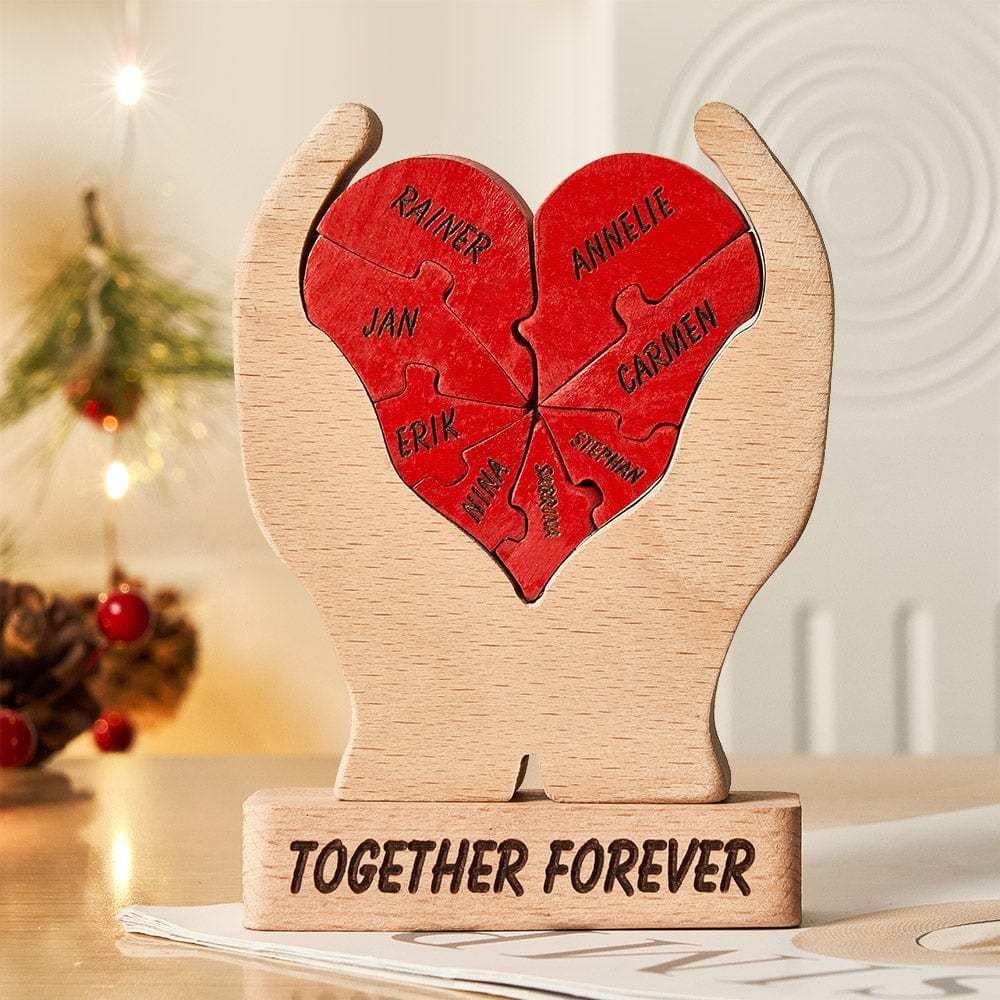Valentine's Day Gifts Custom Names Wooden Heart Family Puzzle Home Decor