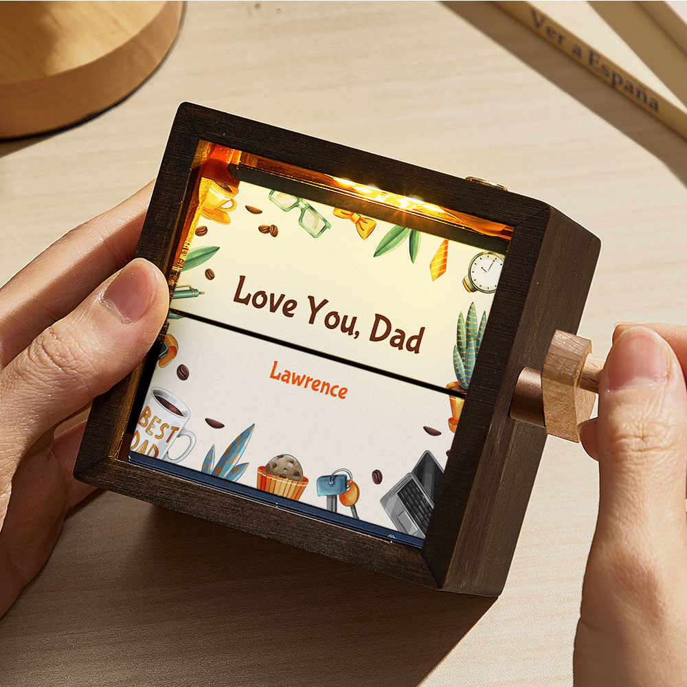 Custom Hand-Cranked Father's Day Flipbook Frame Mechanical Hand-cranked Photo Album with Covers Creative Wooden Keepsake Gift for Dad