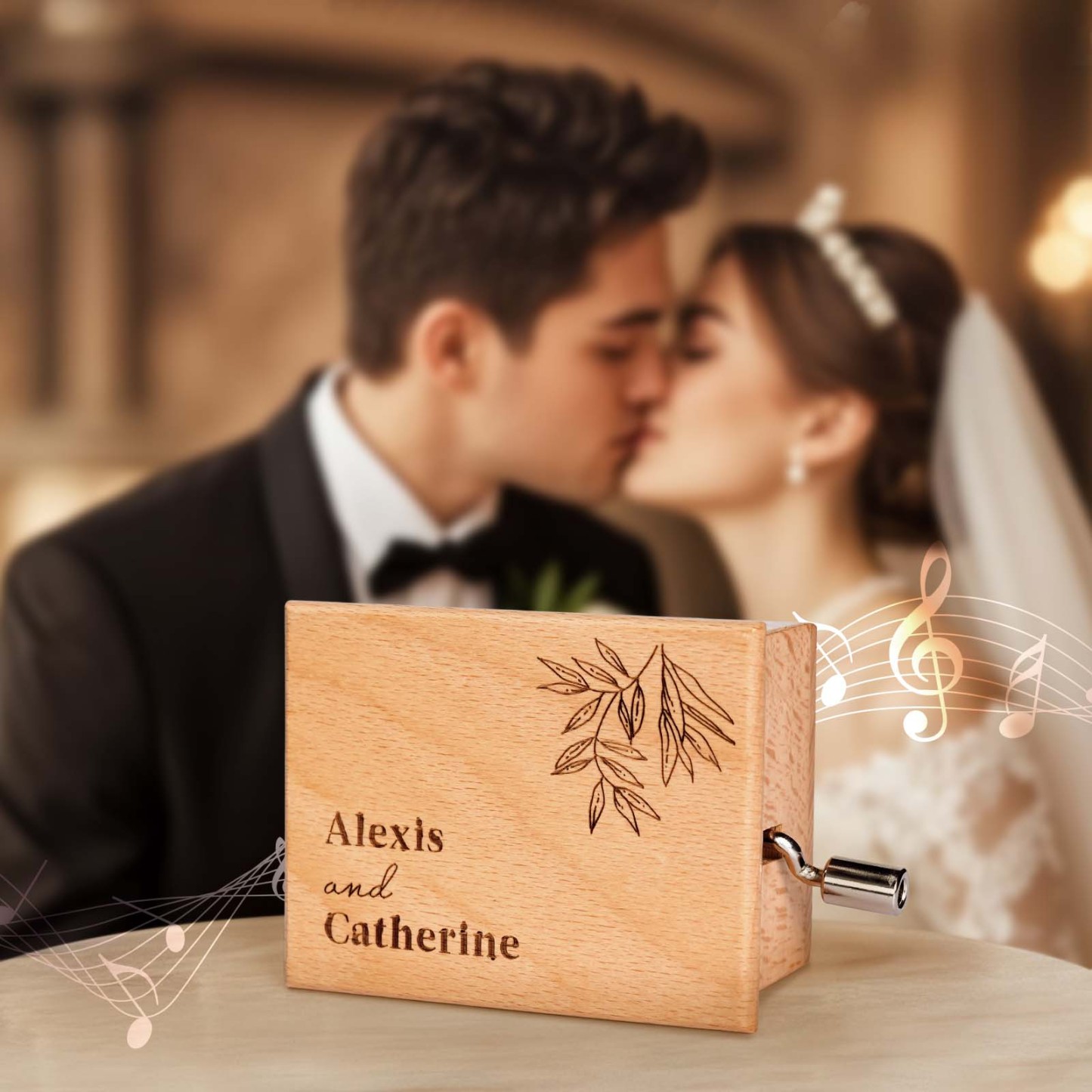 Melocraft Custom Wedding Hand Crank Paper Strip Music Box Personalized Music Box With Paper Strips Personalized Engraving
