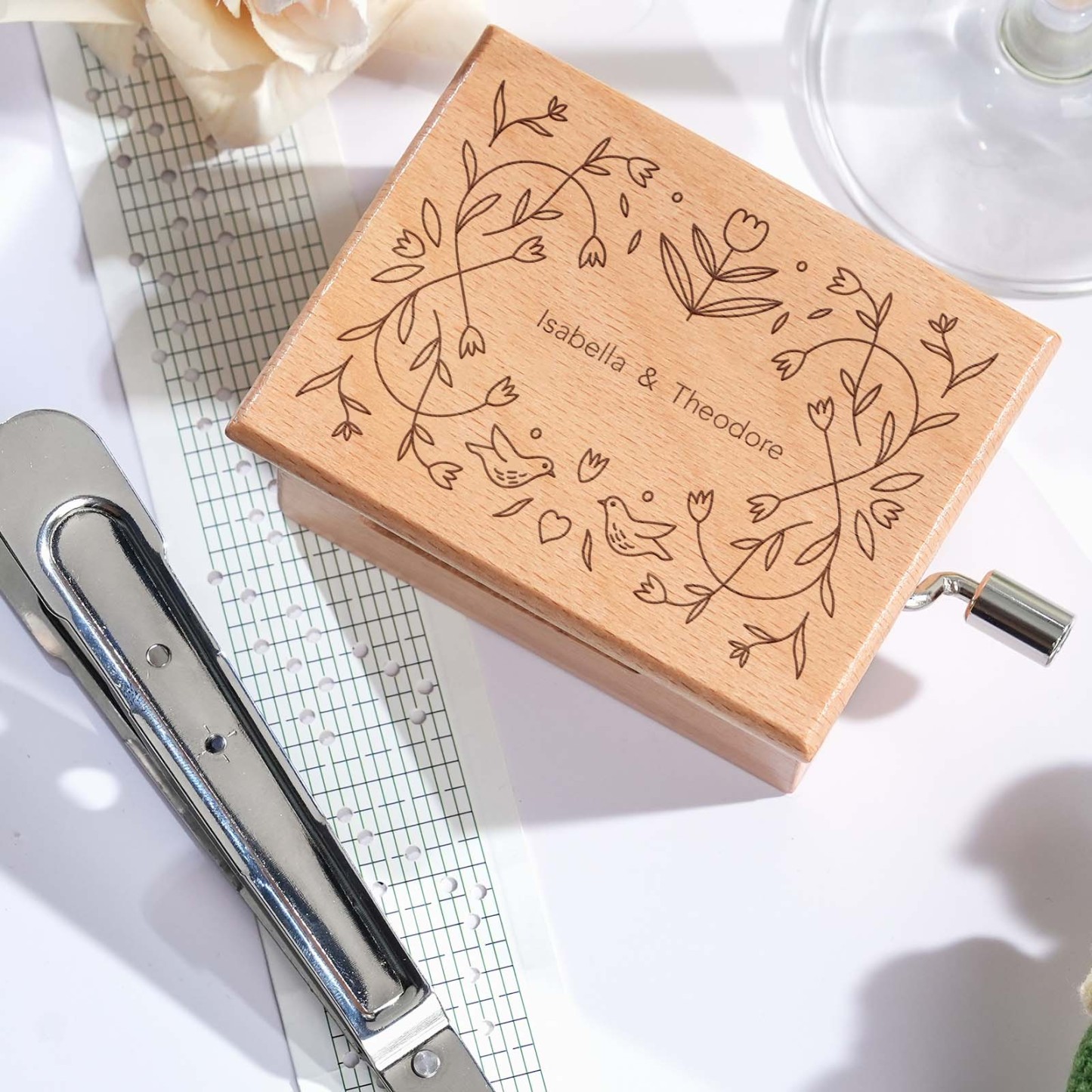 Melocraft Custom Wedding Hand Crank Paper Strip Music Box Personalized Music Box With Paper Strips Personalized Engraving