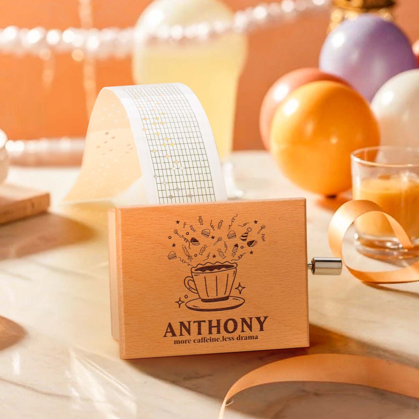 Melocraft Custom Hand Crank Paper Strip Music Box Personalized Birthday Gift for Adult