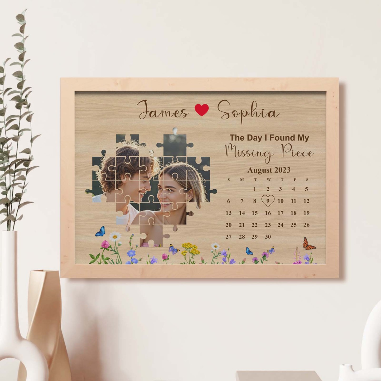 The Day I Found My Missing Piece – Custom Couple Photo Night Light Frame Gift
