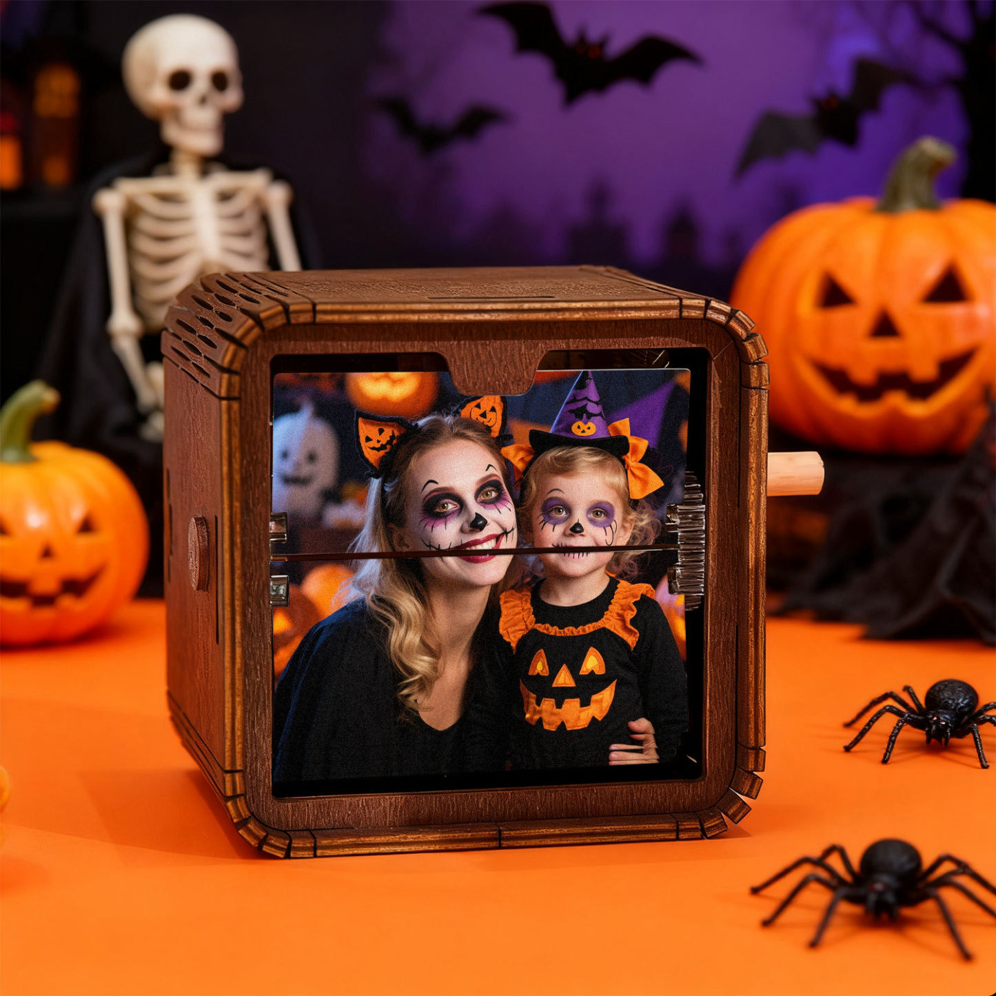 Custom 16 Photos Music Flipbook Frame Animation Machine Mechanical Hand Cranked Photo Album with Light Halloween Gift - soufeelus