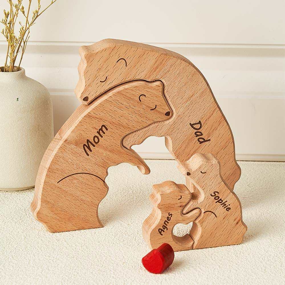 Valentine's Day Gifts Custom Names Wooden Bears Family Block Puzzle Home Decor Gifts