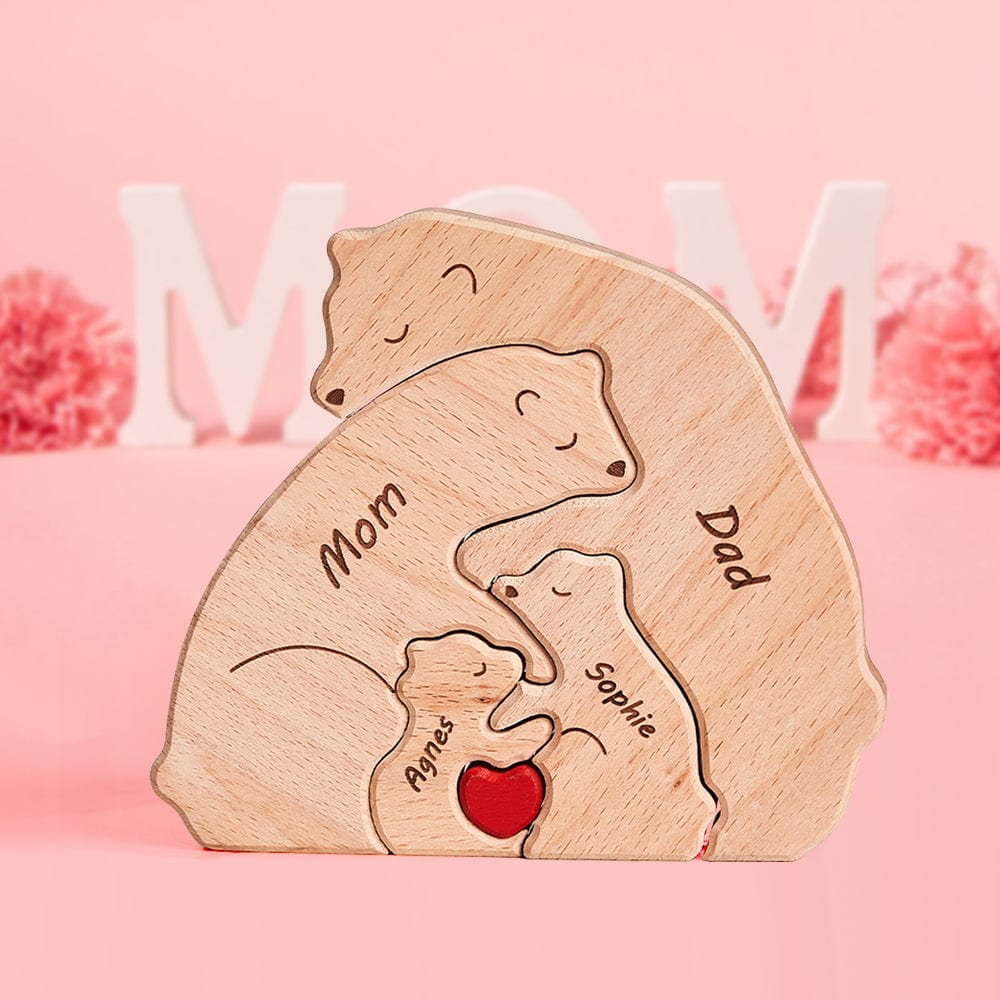 Mother's Day Gifts Custom Names Wooden Bears Family Block Puzzle Home Decor Gifts