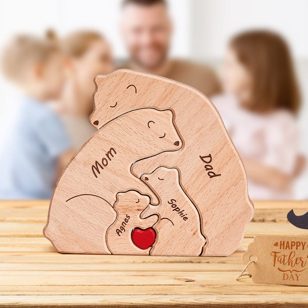 Father's Day Gifts Custom Names Wooden Bears Family Block Puzzle Home Decor Gifts