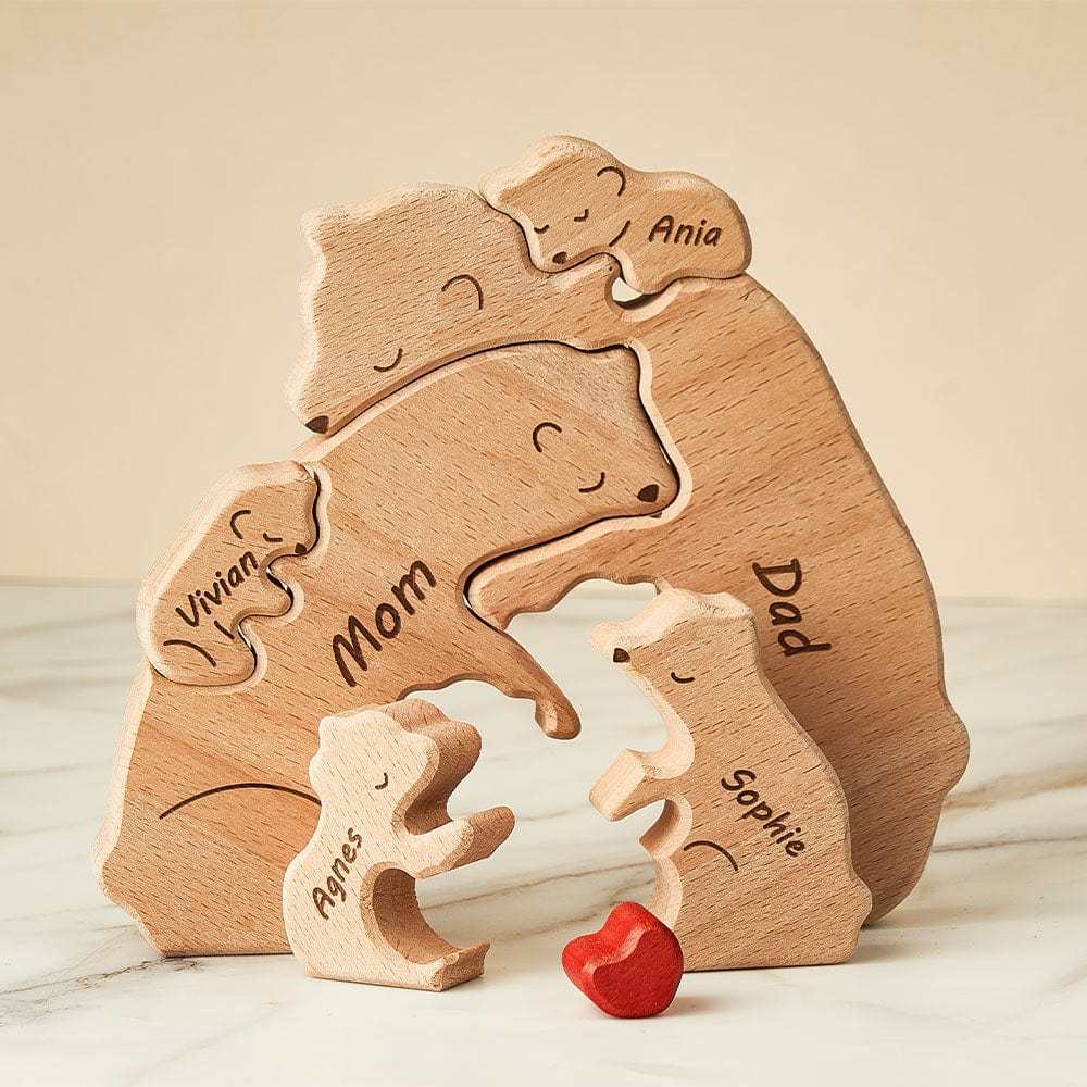 Valentine's Day Gifts Custom Names Wooden Bears Family Block Puzzle Home Decor Gifts