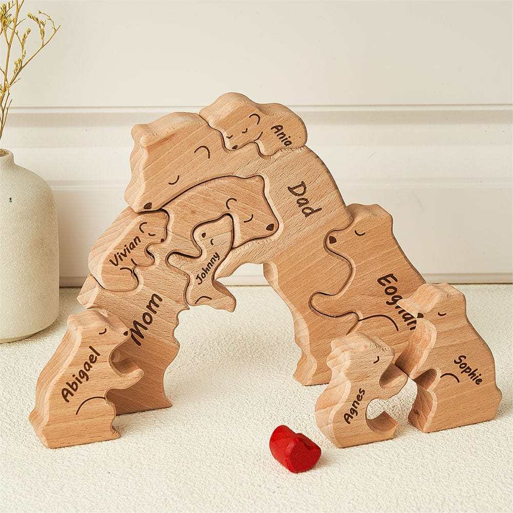 Valentine's Day Gifts Custom Names Wooden Bears Family Block Puzzle Home Decor Gifts
