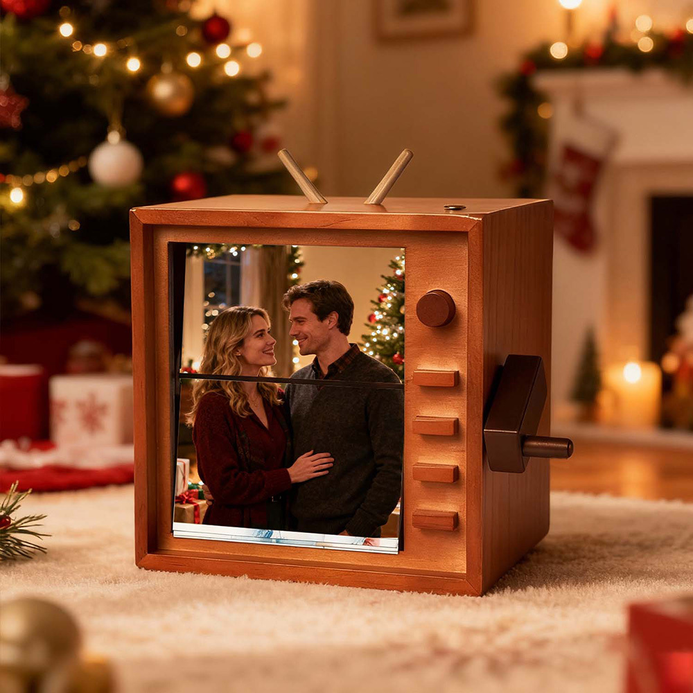 (16*16cm Large Size) Custom Photo Flipbook Frame Vertical Television Animation Machine Mechanical Hand-cranked Flipbook Box Photo Album with Light Christmas Gifts - soufeelus