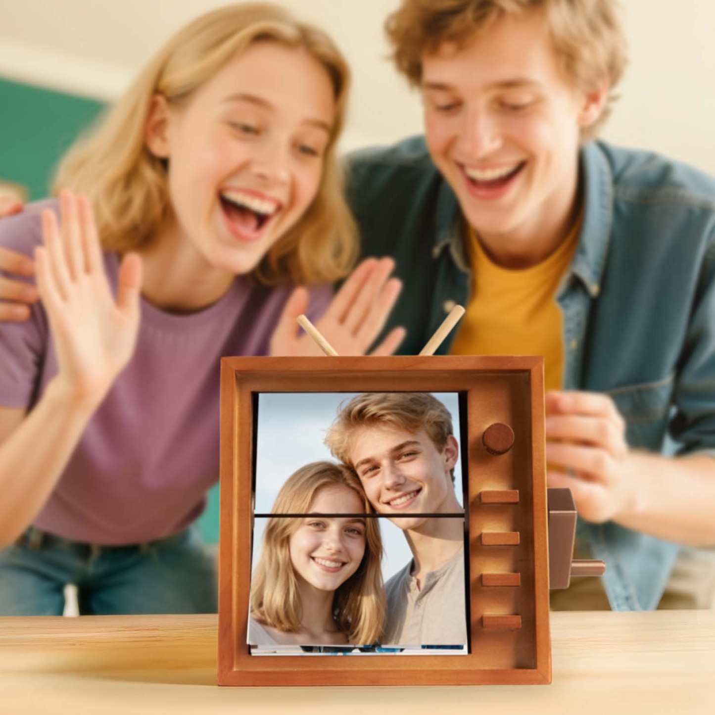 Custom Photo Flipbook Frame Vertical Television 16*16cm Large Animation Machine Mechanical Hand-cranked Flipbook Box Photo Album with Light Memorial Gift - soufeelus