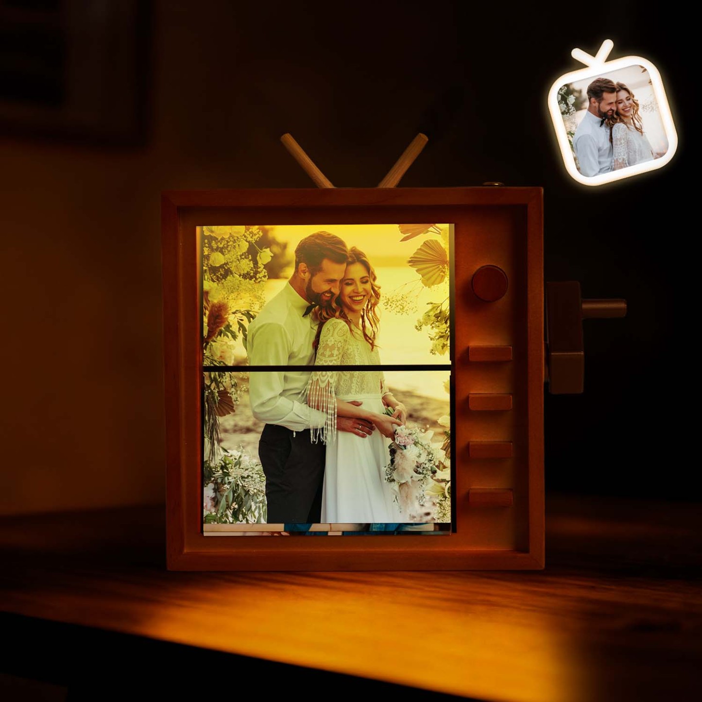 Custom Photo Flipbook Frame Vertical Television 16*16cm Large Animation Machine Mechanical Hand-cranked Flipbook Box Photo Album with Light Memorial Gift - soufeelus