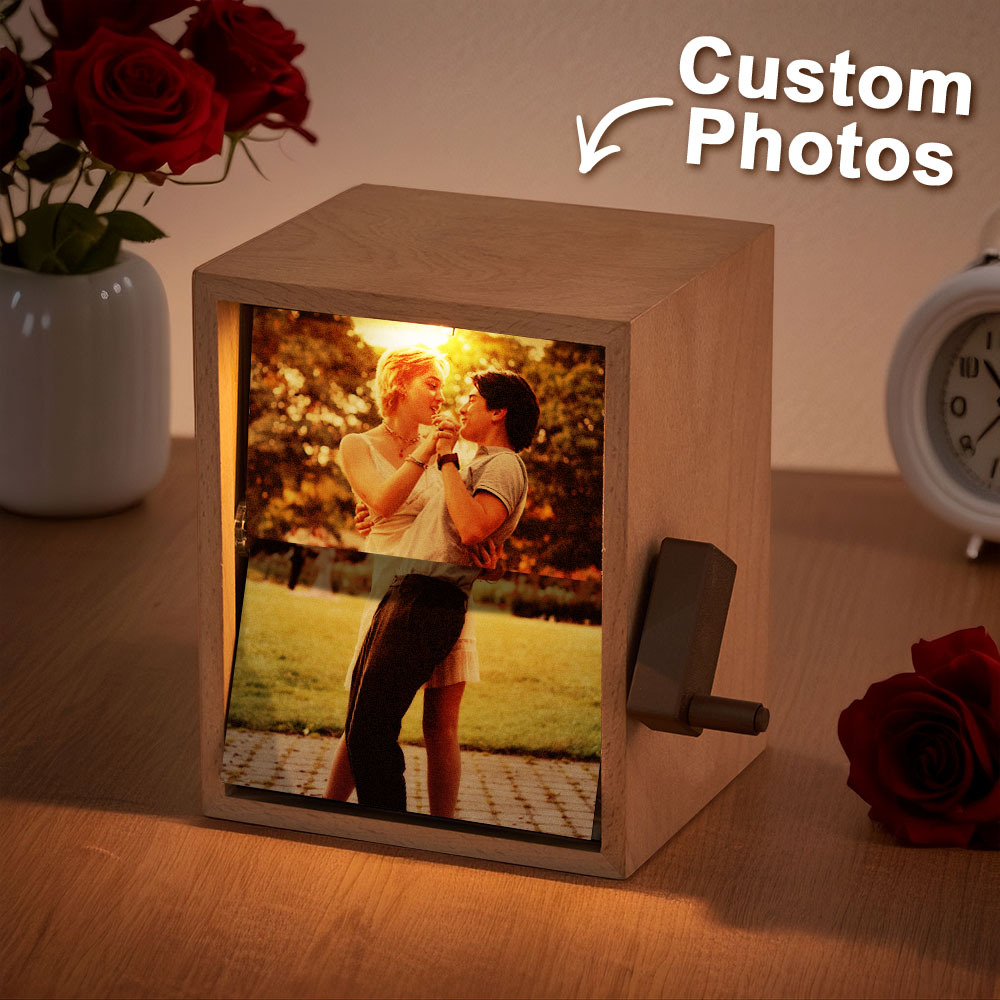 Custom Photo Flipbook Frame Vertical 13*16cm Animation Machine Mechanical Hand-cranked Flipbook Box Photo Album with Light Memorial Gift - soufeelus