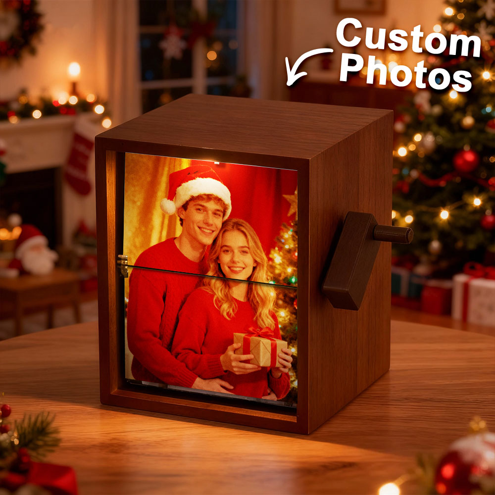 Custom Photo Flipbook Frame Vertical 13*16cm Animation Machine Mechanical Hand-cranked Flipbook Box Photo Album with Light Christmas Gifts