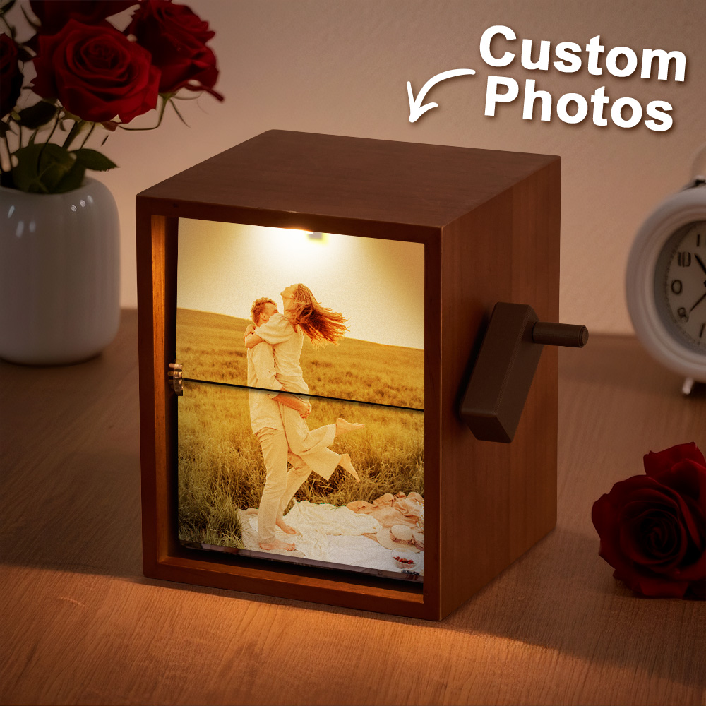 Custom Photo Flipbook Frame Vertical 13*16cm Animation Machine Mechanical Hand-cranked Flipbook Box Photo Album with Light Memorial Gift