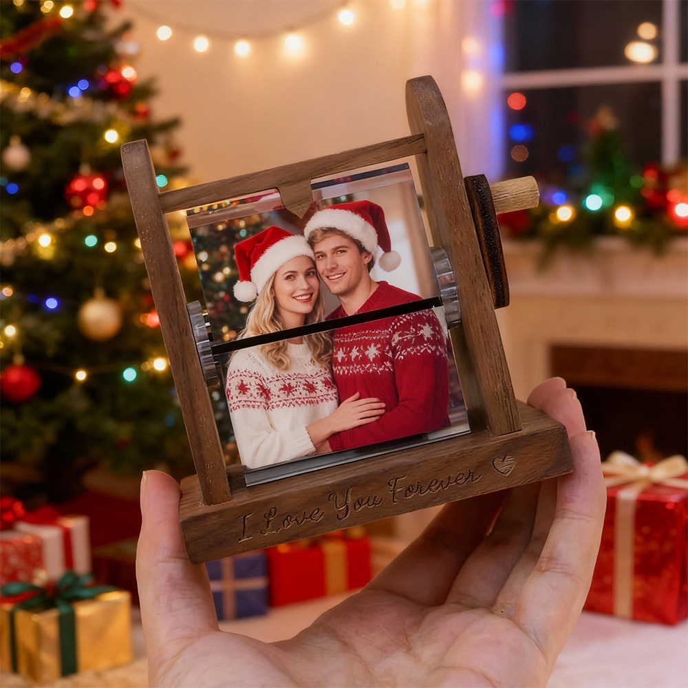 Custom 16 Photo Flipbook Frame Unique Photo Album Hand Crank Flipbook Box for Dad Mom,Dad, Wedding,Unique Anniversary,Christmas Gift