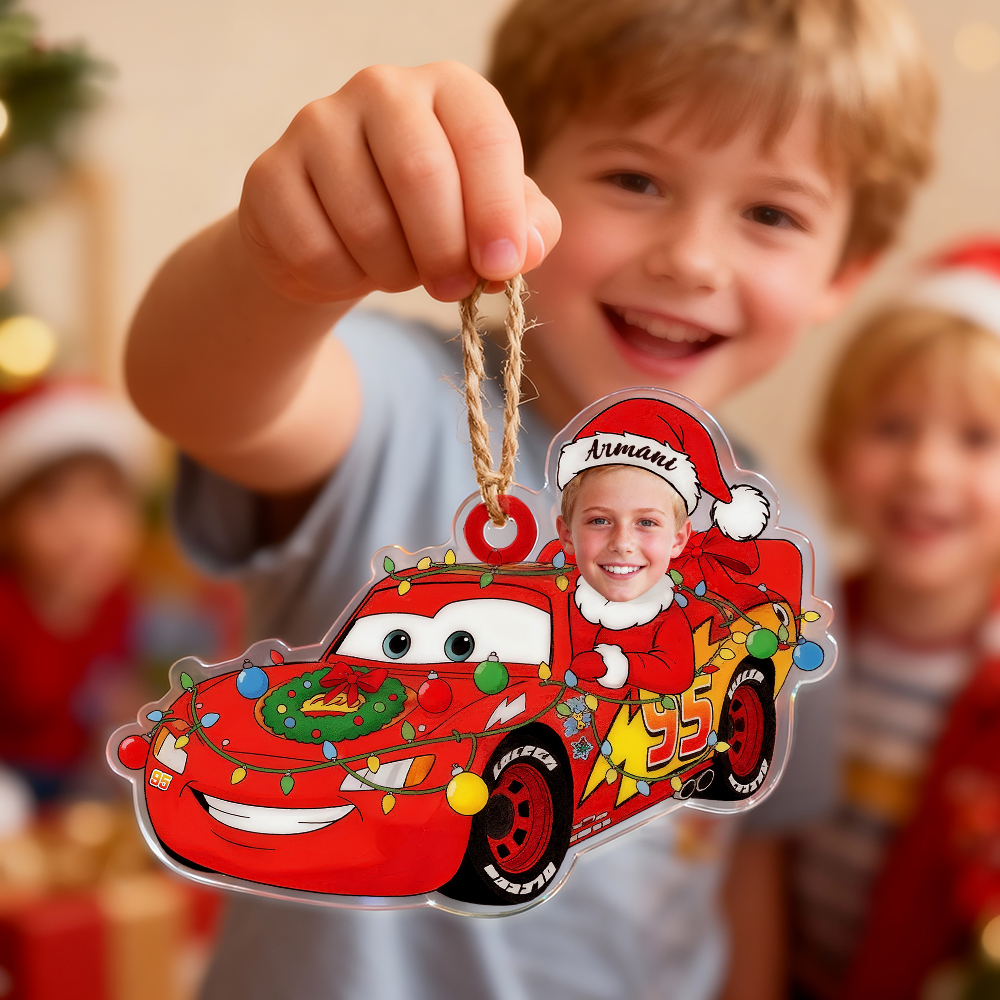 Personalized Disney Cars Acrylic Christmas Ornament for Kids,Kids Name Christmas Ornament,Custom Photo Character Lightning McQueen Tow Mater - CustWit