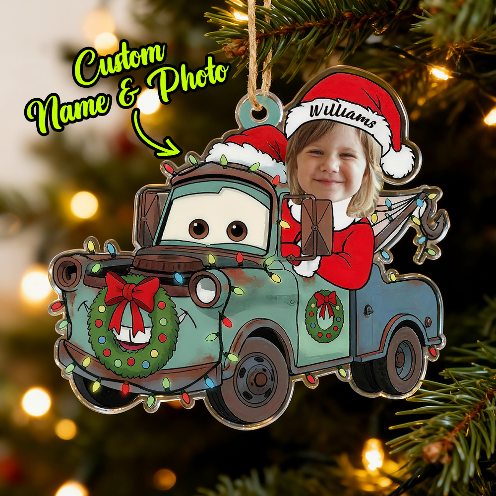 Personalized Disney Cars Acrylic Christmas Ornament for Kids,Kids Name Christmas Ornament,Custom Photo Character Lightning McQueen Tow Mater - CustWit