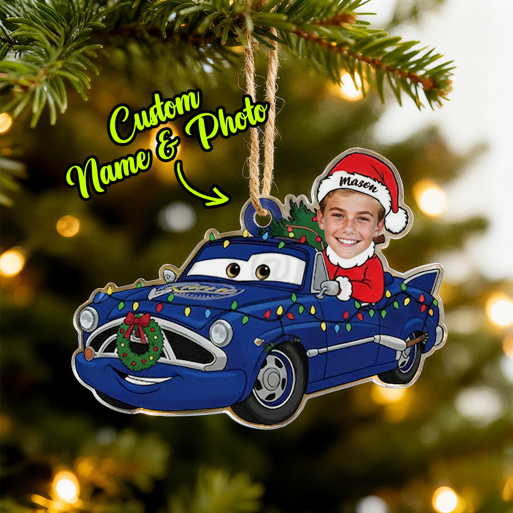 Personalized Disney Cars Acrylic Christmas Ornament for Kids,Kids Name Christmas Ornament,Custom Photo Character Lightning McQueen Tow Mater - CustWit