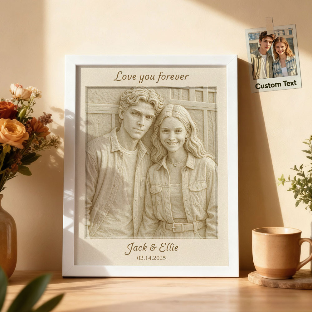 Custom 3D-Style Portrait Wall Art – Personalized Love Couple Photo Frame with Depth Illusion