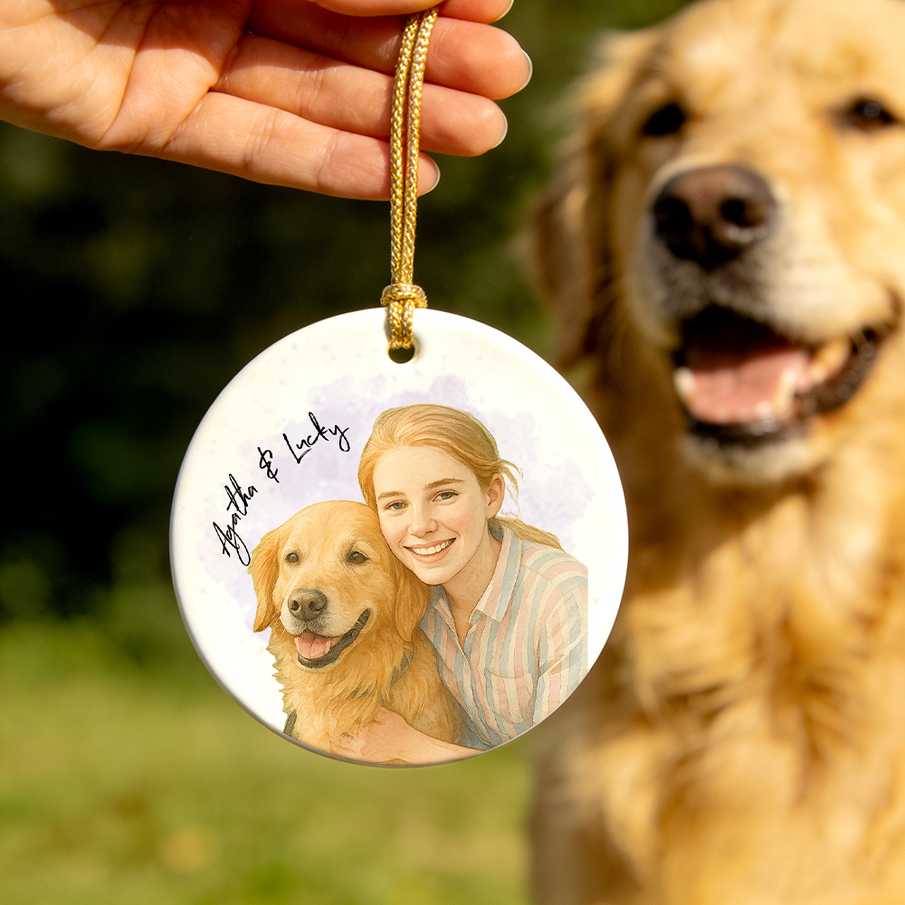 Custom Watercolor Portrait Ornament – Personalized Photo & Names Ornaments Romantic Gift for Your Loved One