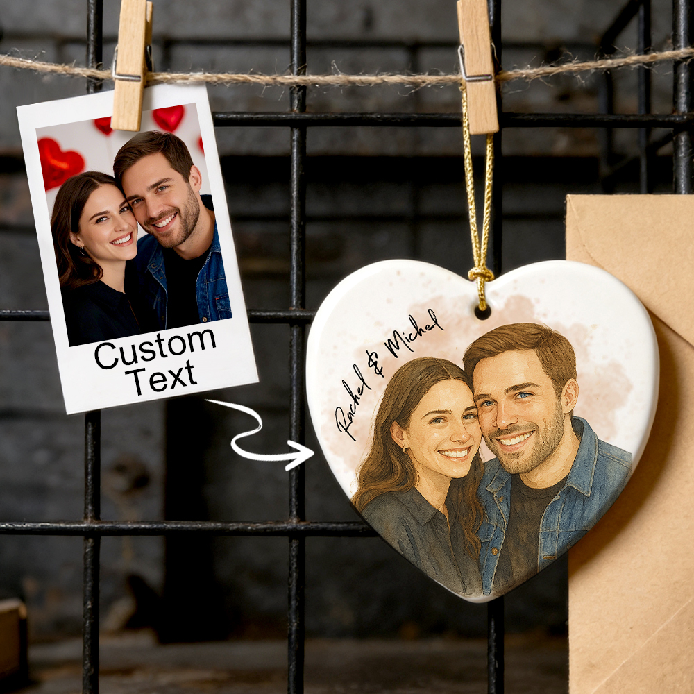 Custom Watercolor Portrait Ornament – Personalized Photo & Names Ornaments Romantic Gift for Your Loved One
