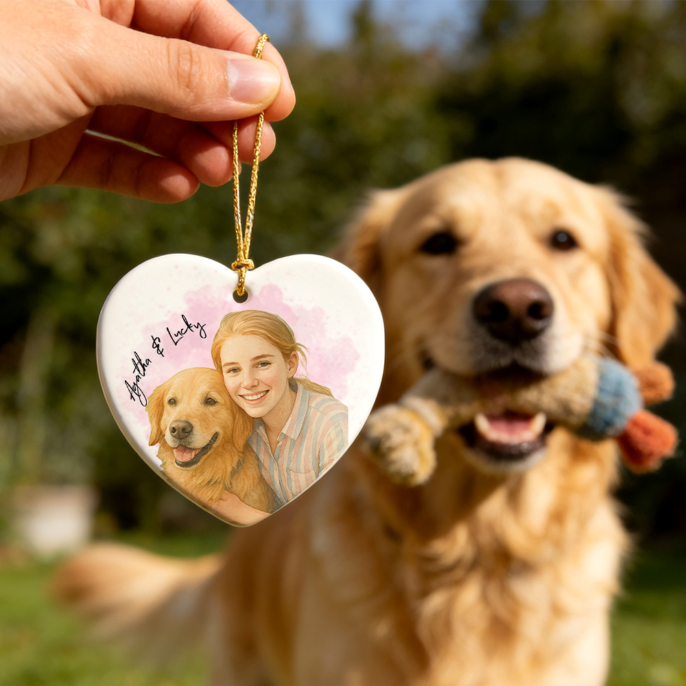 Custom Watercolor Portrait Ornament – Personalized Photo & Names Ornaments Romantic Gift for Your Loved One